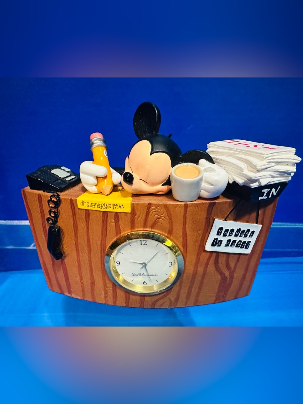 Walt Disney Parks Mickey Mouse Desk Clock Figurine w/Working Disney Clock RARE